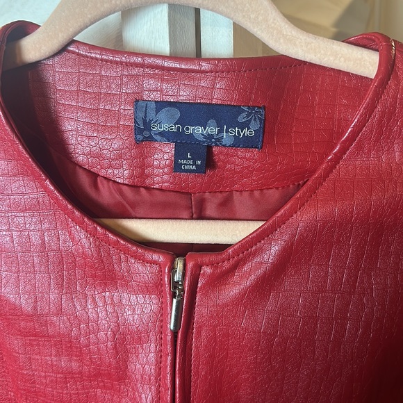 QVC Susan Graver Faux Leather Jacket Red - Picture 3 of 7